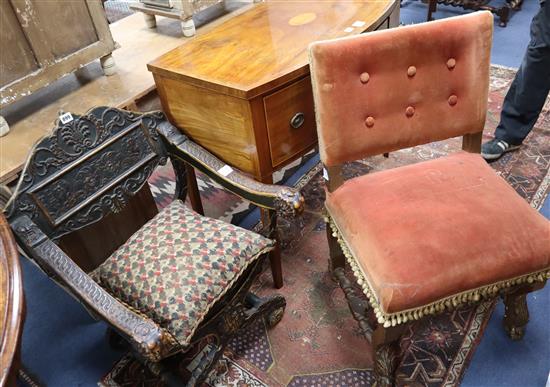 A polychrome Savonarola chair and a Baroque revival giltwood chair